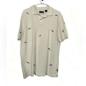 Chaps Mens White Size XL Short Sleeve Collared Polo Shirt Fishbone Print